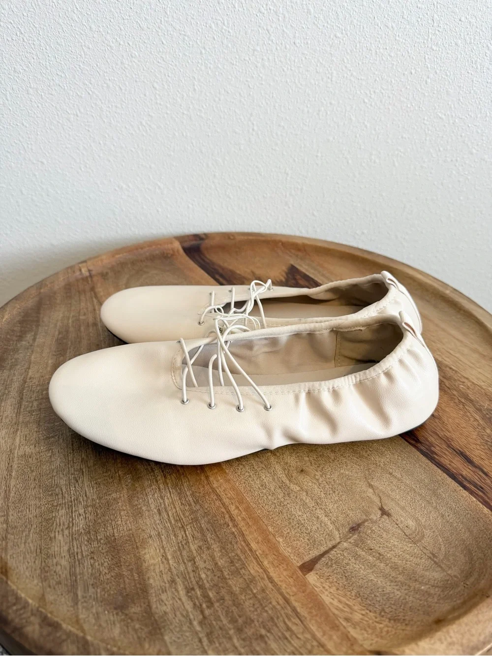 NEW Zara Leather Lace Up Ballet Flats Size 38